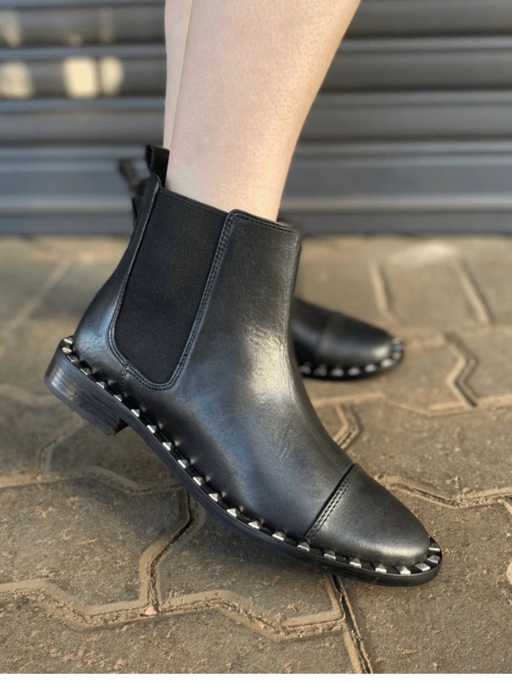 Schutz TANNER Chelsea Boots w Silver Pyramid Studs in Black Leather *Brazil*